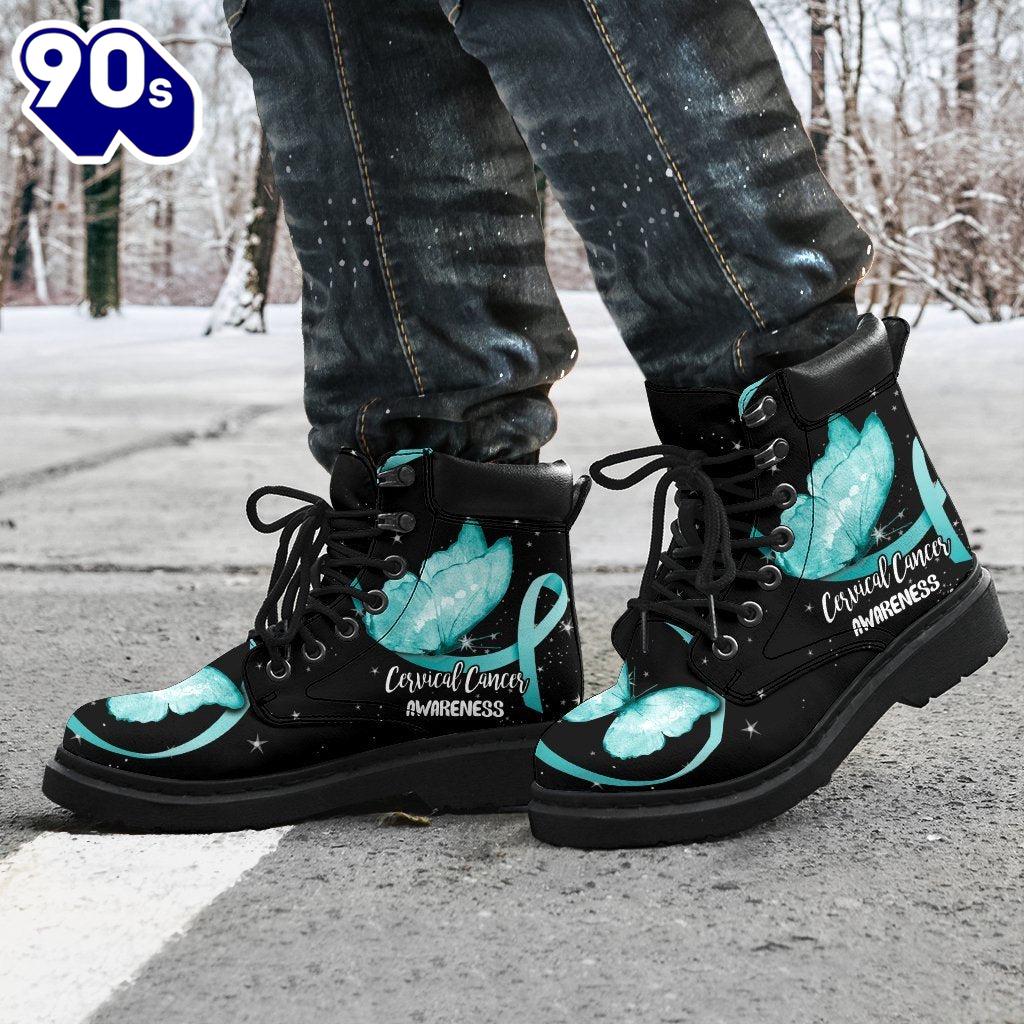 Cervical Cancer Awareness Leather Boots Ribbon Butterfly Shoes Cervical Cancer Awareness Leather Boots Ribbon Butterfly Shoes