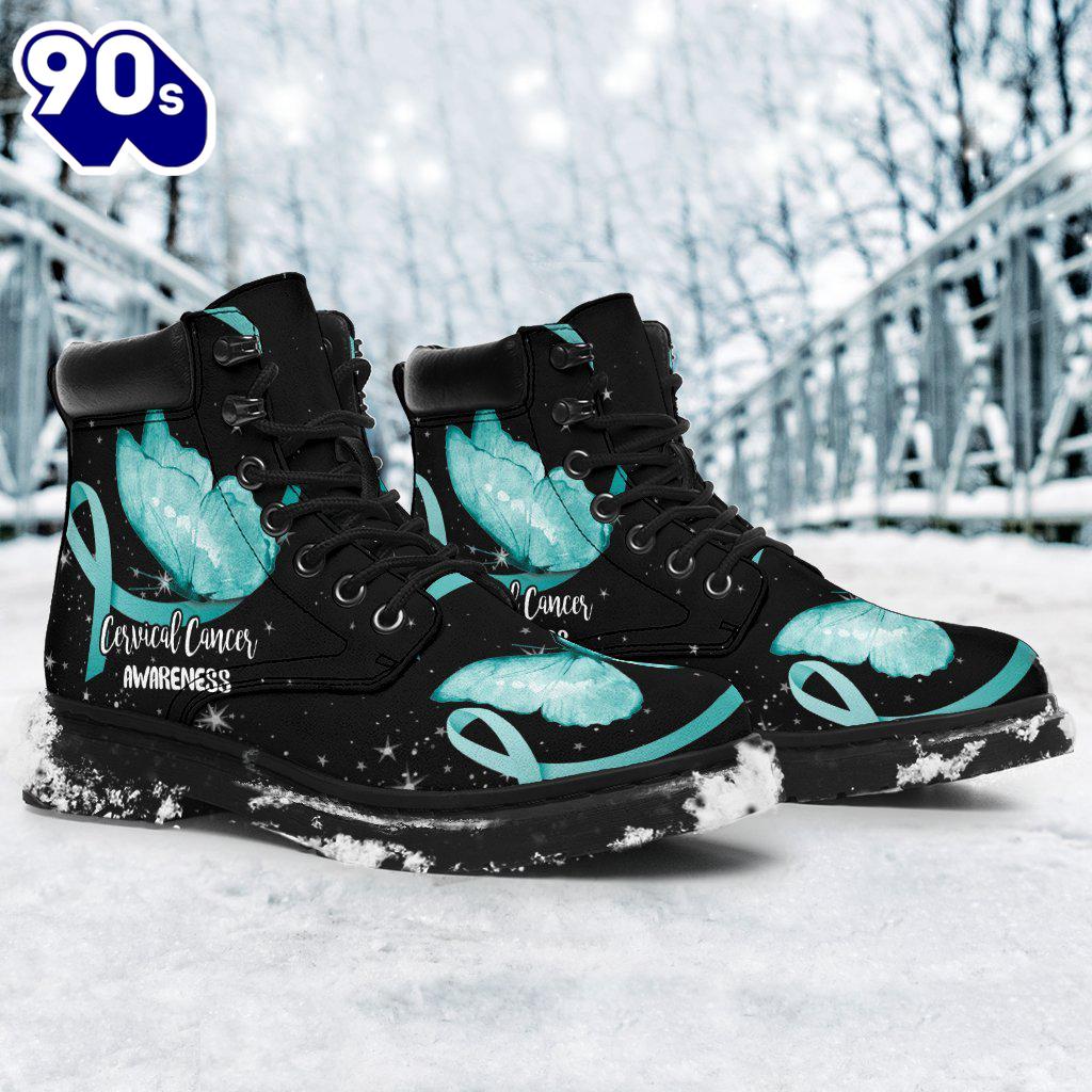 Cervical Cancer Awareness Leather Boots Ribbon Butterfly Shoes Cervical Cancer Awareness Leather Boots Ribbon Butterfly Shoes