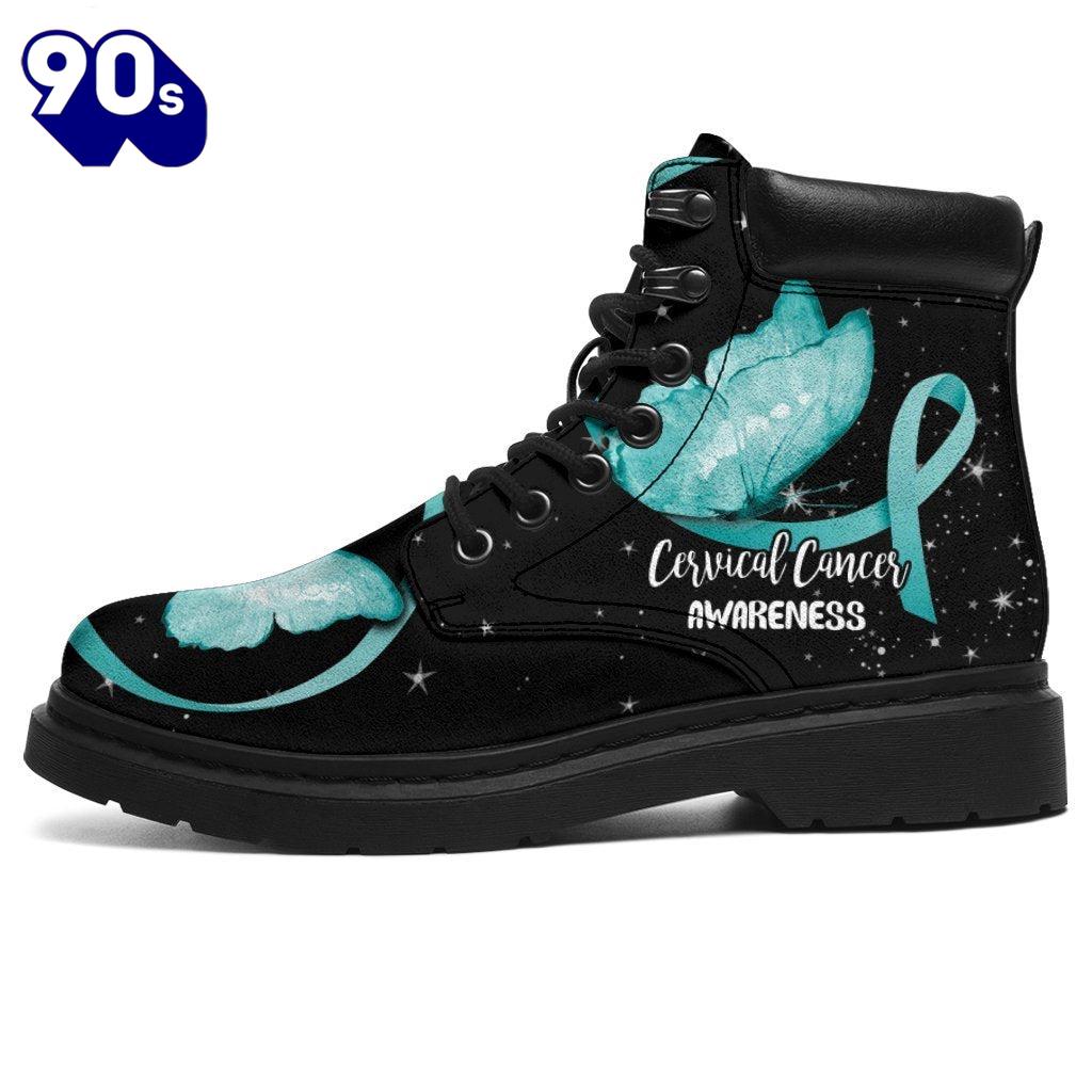 Cervical Cancer Awareness Leather Boots Ribbon Butterfly Shoes Cervical Cancer Awareness Leather Boots Ribbon Butterfly Shoes