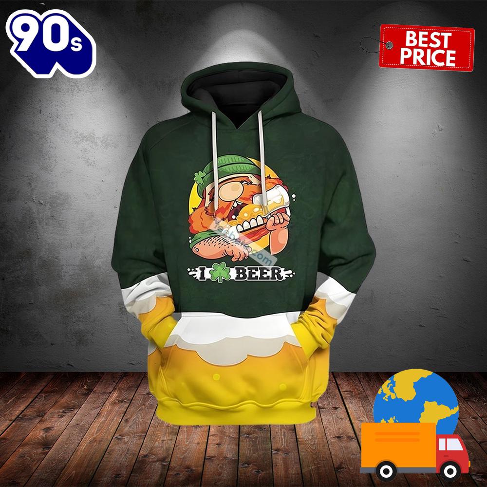 Cheer For St Patrick With Beer Green 3D Novelty Hoodie 2025 Cheer For St Patrick With Beer Green 3D Novelty Hoodie 2025
