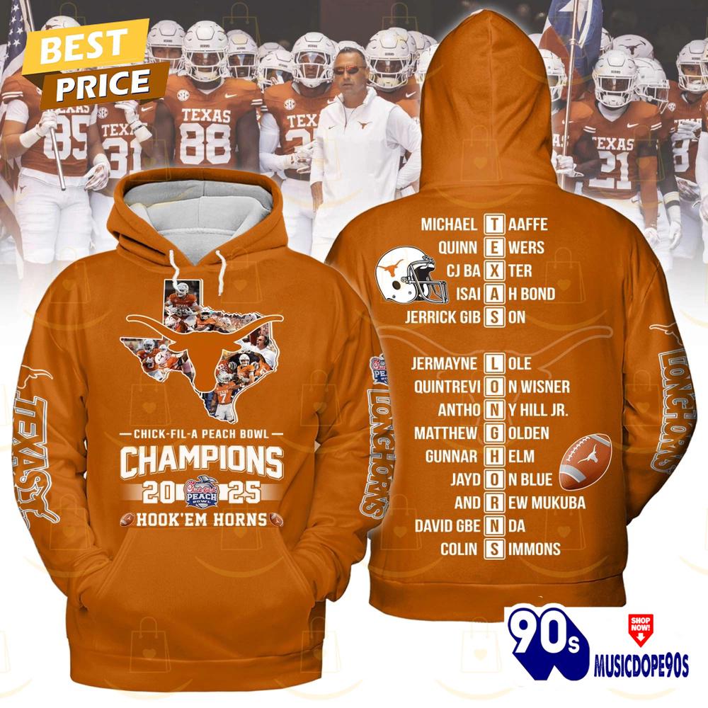 Chick Fil A Peach Bowl Champions 2025 Texas Longhorns Hook Em Horns Hoodie Chick Fil A Peach Bowl Champions 2025 Texas Longhorns Hook Em Horns Hoodie