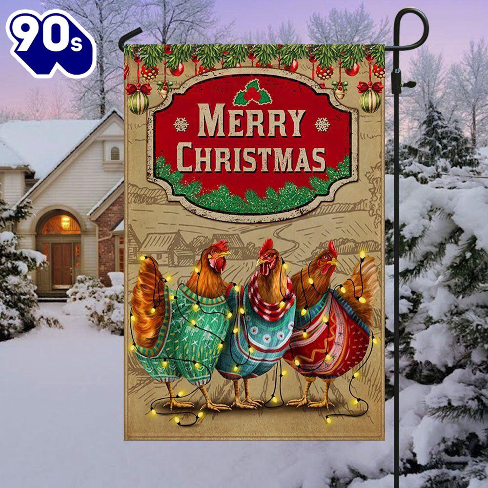 Chicken Christmas Flag Three Hens With Light Vintage Flag - Christmas Flag Decorate For Christmas Chicken Christmas Flag Three Hens With Light Vintage Flag - Christmas Flag Decorate For Christmas
