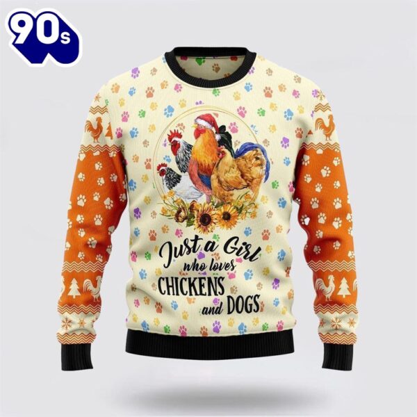 Merry Christmas  Chickens And Dogs Ugly Christmas Sweater For Men And Women