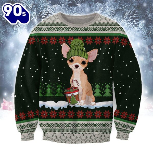 Chihuahua With Snow And Christmas Ugly Sweater