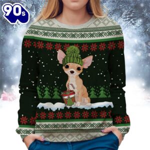 Chihuahua With Snow And Christmas Ugly Sweater