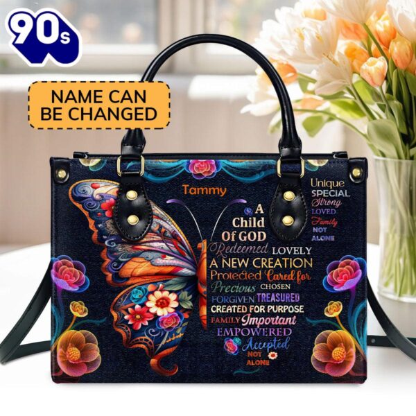 Child Of God  Personalized Leather Handbag With Zipper , Christian Bags  Gift For Women Christmas