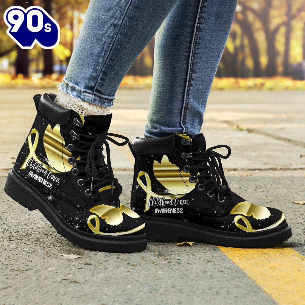 Childhood Cancer Awareness Leather Boots Ribbon Butterfly Shoes Childhood Cancer Awareness Leather Boots Ribbon Butterfly Shoes
