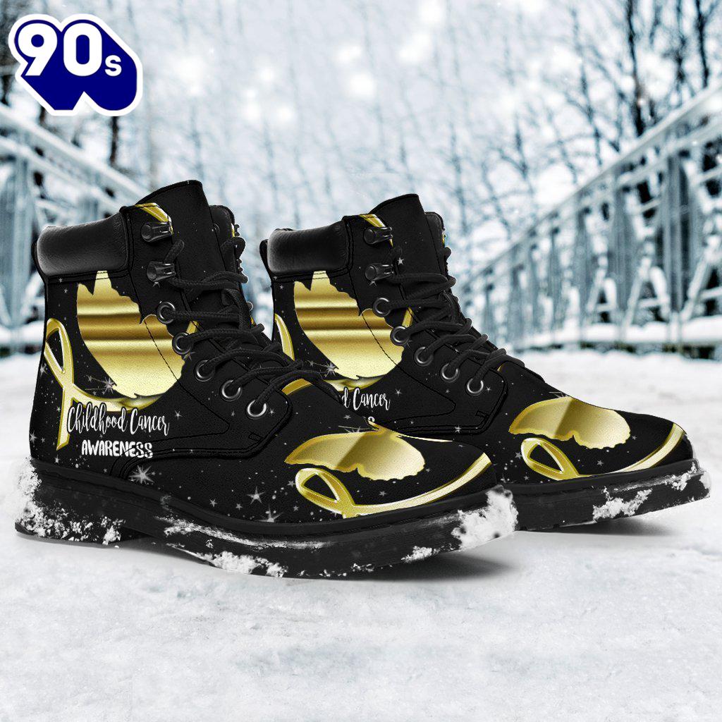 Childhood Cancer Awareness Leather Boots Ribbon Butterfly Shoes Childhood Cancer Awareness Leather Boots Ribbon Butterfly Shoes