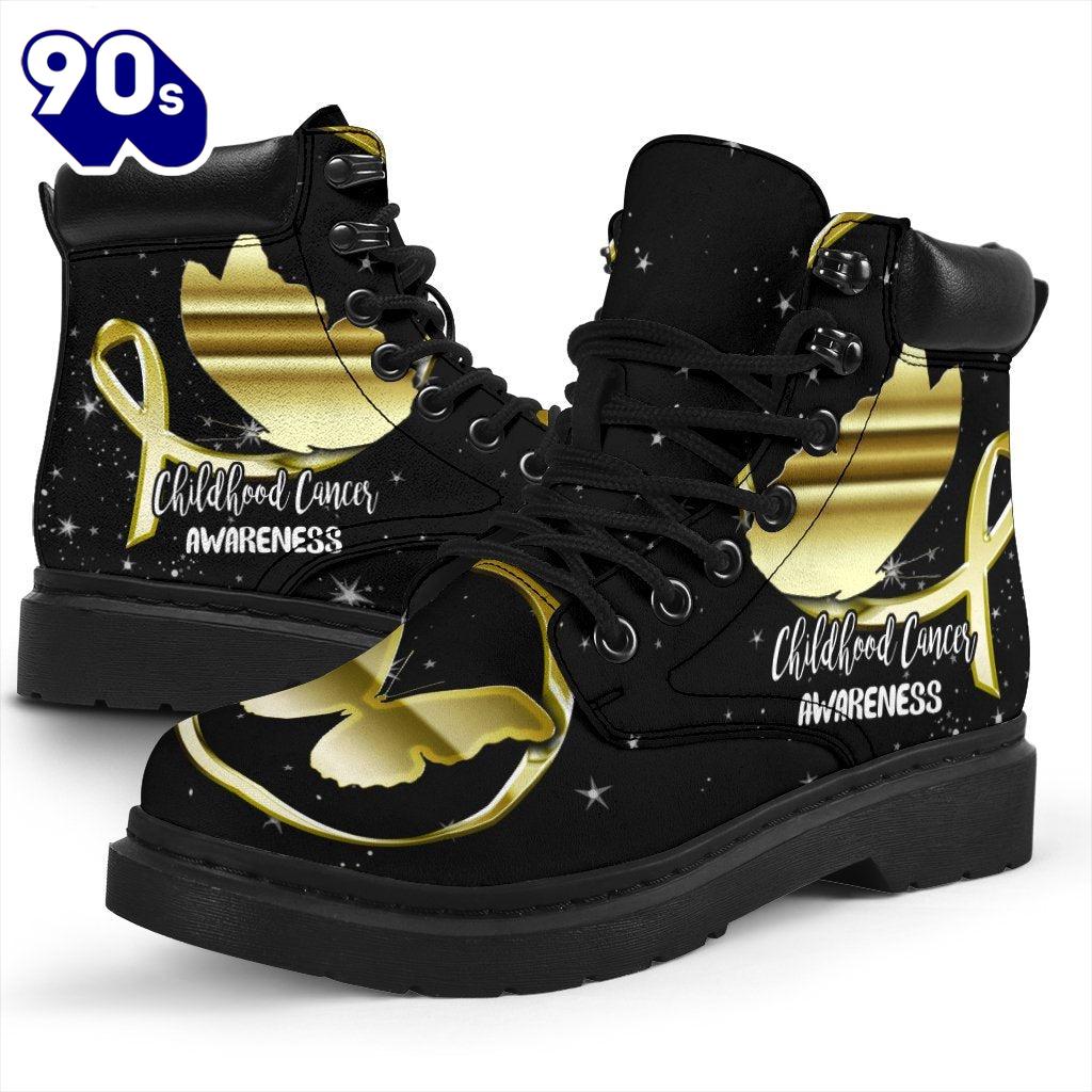 Childhood Cancer Awareness Leather Boots Ribbon Butterfly Shoes Childhood Cancer Awareness Leather Boots Ribbon Butterfly Shoes