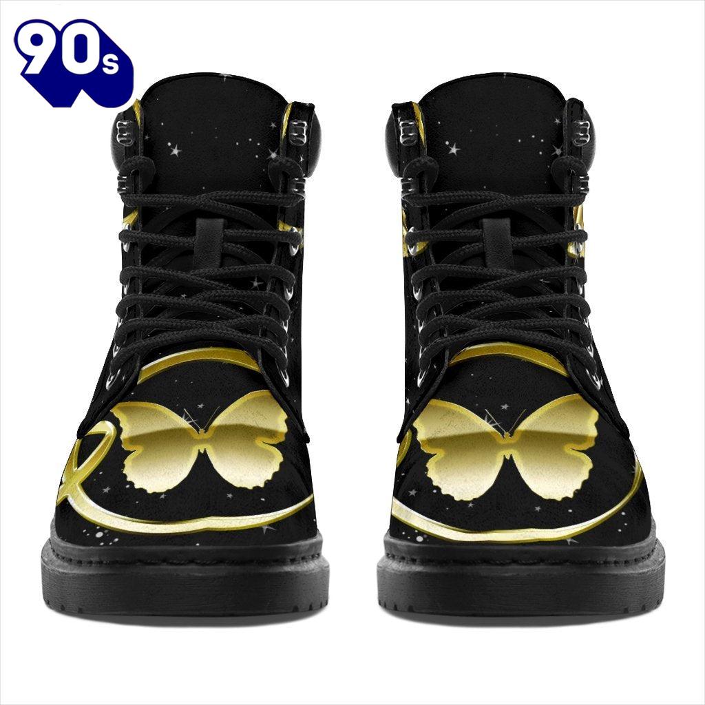 Childhood Cancer Awareness Leather Boots Ribbon Butterfly Shoes Childhood Cancer Awareness Leather Boots Ribbon Butterfly Shoes