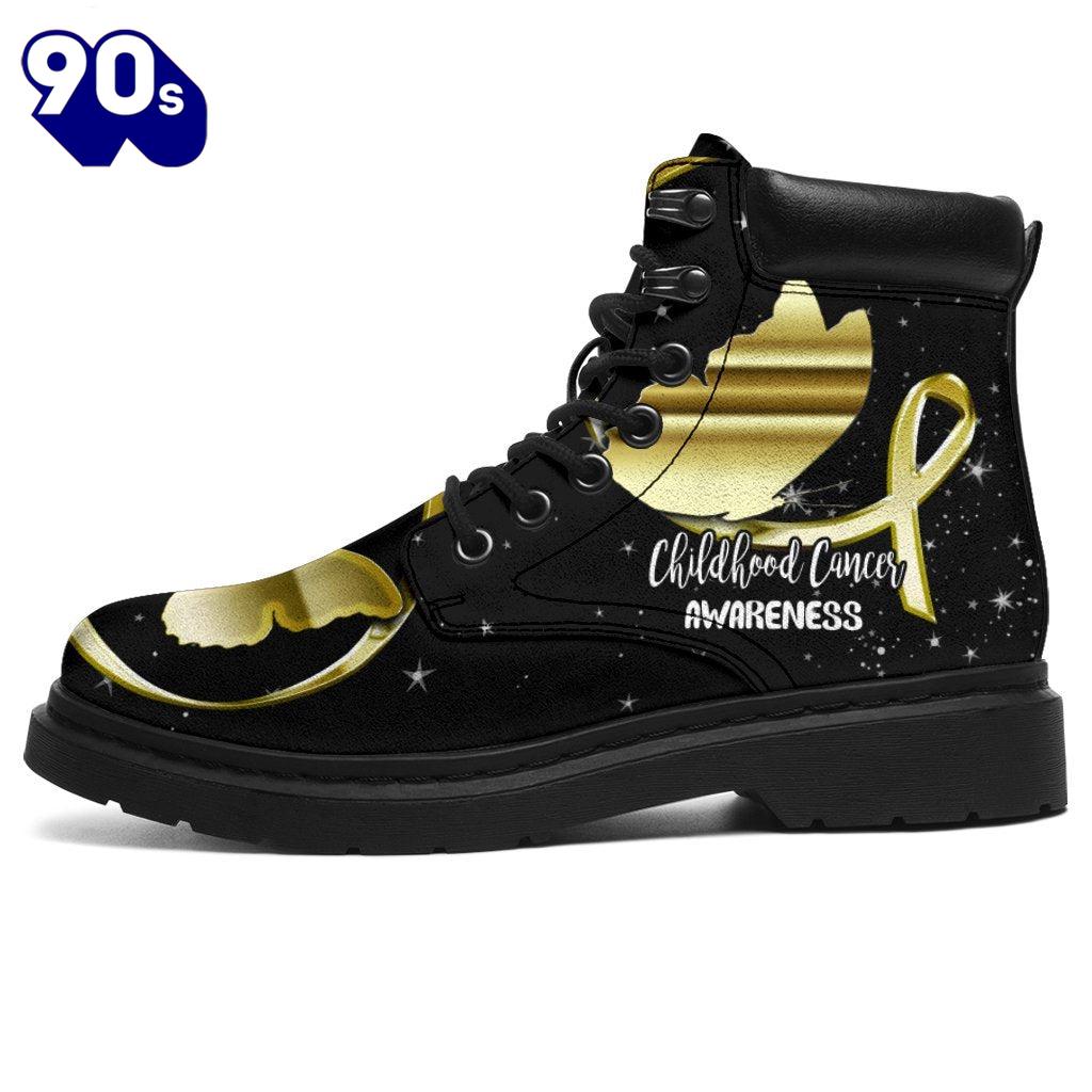 Childhood Cancer Awareness Leather Boots Ribbon Butterfly Shoes Childhood Cancer Awareness Leather Boots Ribbon Butterfly Shoes
