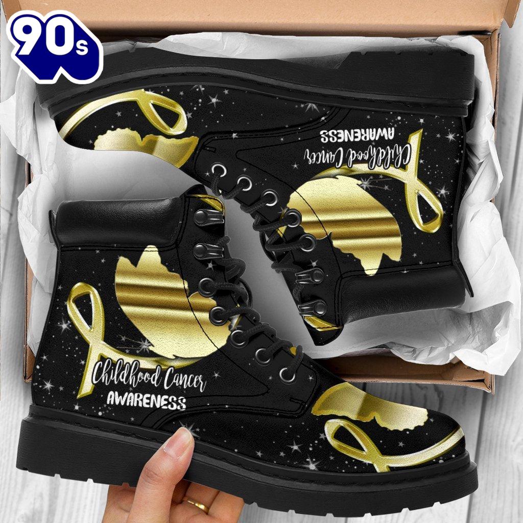 Childhood Cancer Awareness Leather Boots Ribbon Butterfly Shoes Childhood Cancer Awareness Leather Boots Ribbon Butterfly Shoes