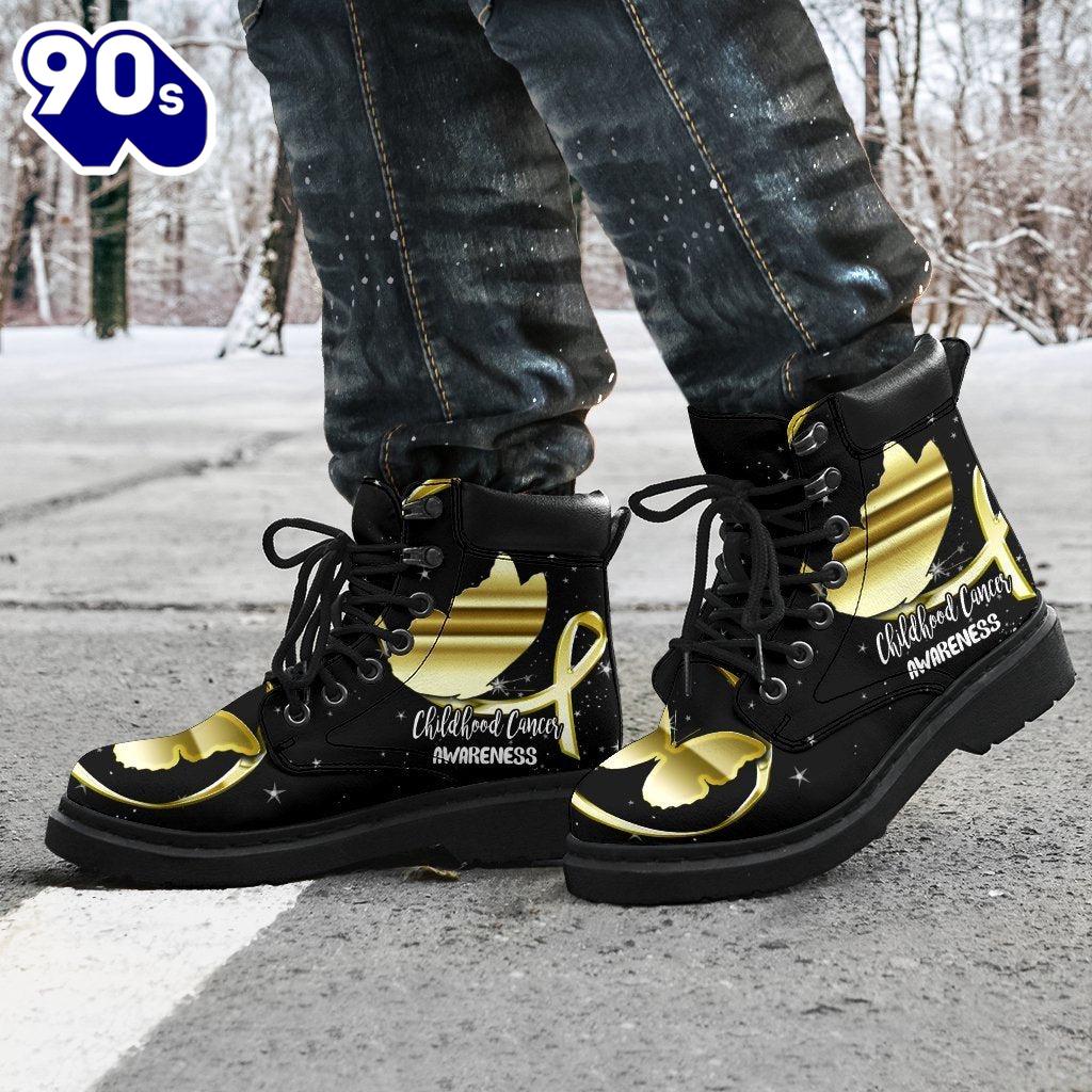 Childhood Cancer Awareness Leather Boots Ribbon Butterfly Shoes Childhood Cancer Awareness Leather Boots Ribbon Butterfly Shoes