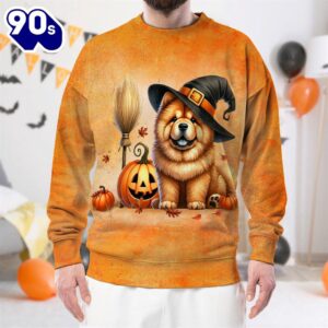 Chow Chow Dog In Spooky Autumn Halloween 3D Shirt  For Man And Women
