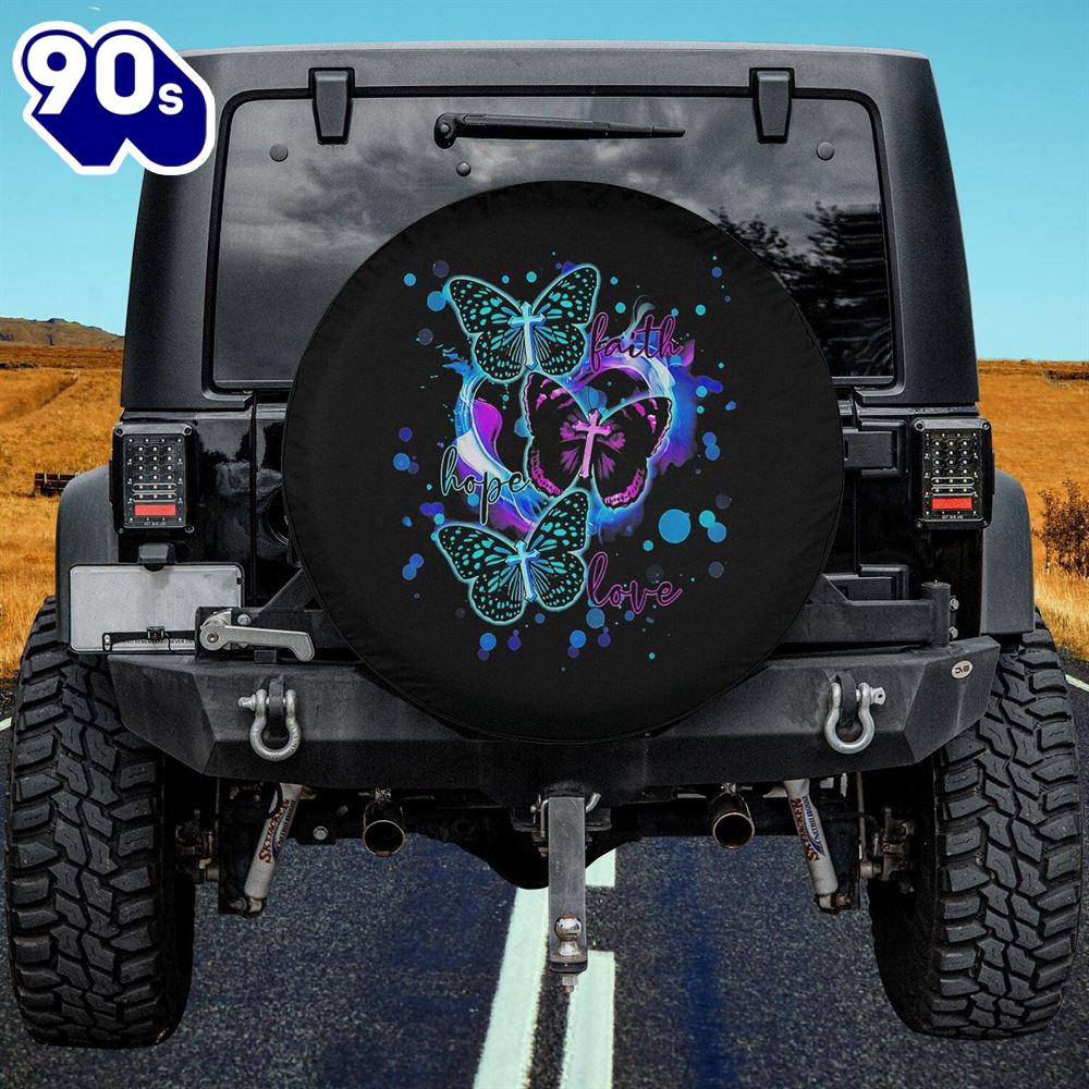 Christian Butterfly Cross Faith Hope Love Jesus Spare Tire Cover - Christian Tire Cover Car Decor Christian Butterfly Cross Faith Hope Love Jesus Spare Tire Cover - Christian Tire Cover Car Decor