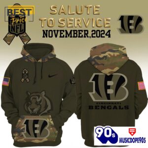 Cincinnati Bengals Camo 2024 Salute to Service Hoodie, Jogger, Cap