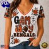 Cincinnati Bengals NFL Football Flowers Team Pride V Neck T Shirt, NFL Fan V Neck Shirt