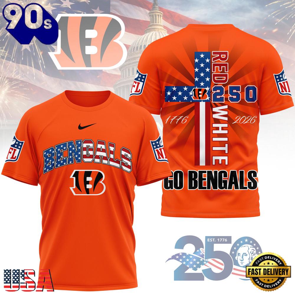 Cincinnati Bengals NFL God America 250 Years 2026 Unisex T-Shirt Cincinnati Bengals NFL God America 250 Years 2026 Unisex T-Shirt
