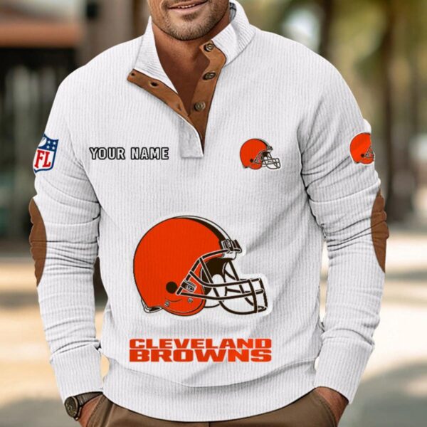 Cleveland Browns Button Up Shirts Stand Collar Long Sleeve Shirt Elbow Patches