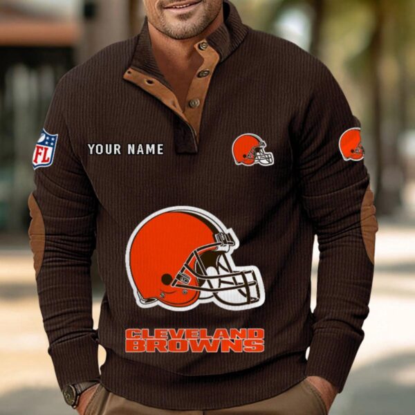 Cleveland Browns Button Up Shirts Stand Collar Long Sleeve Shirt Elbow Patches