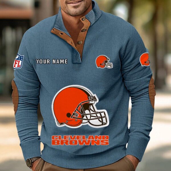 Cleveland Browns Button Up Shirts Stand Collar Long Sleeve Shirt Elbow Patches