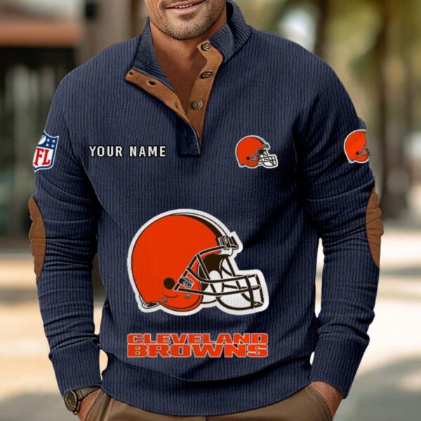 Cleveland Browns Button Up Shirts Stand Collar Long Sleeve Shirt Elbow Patches