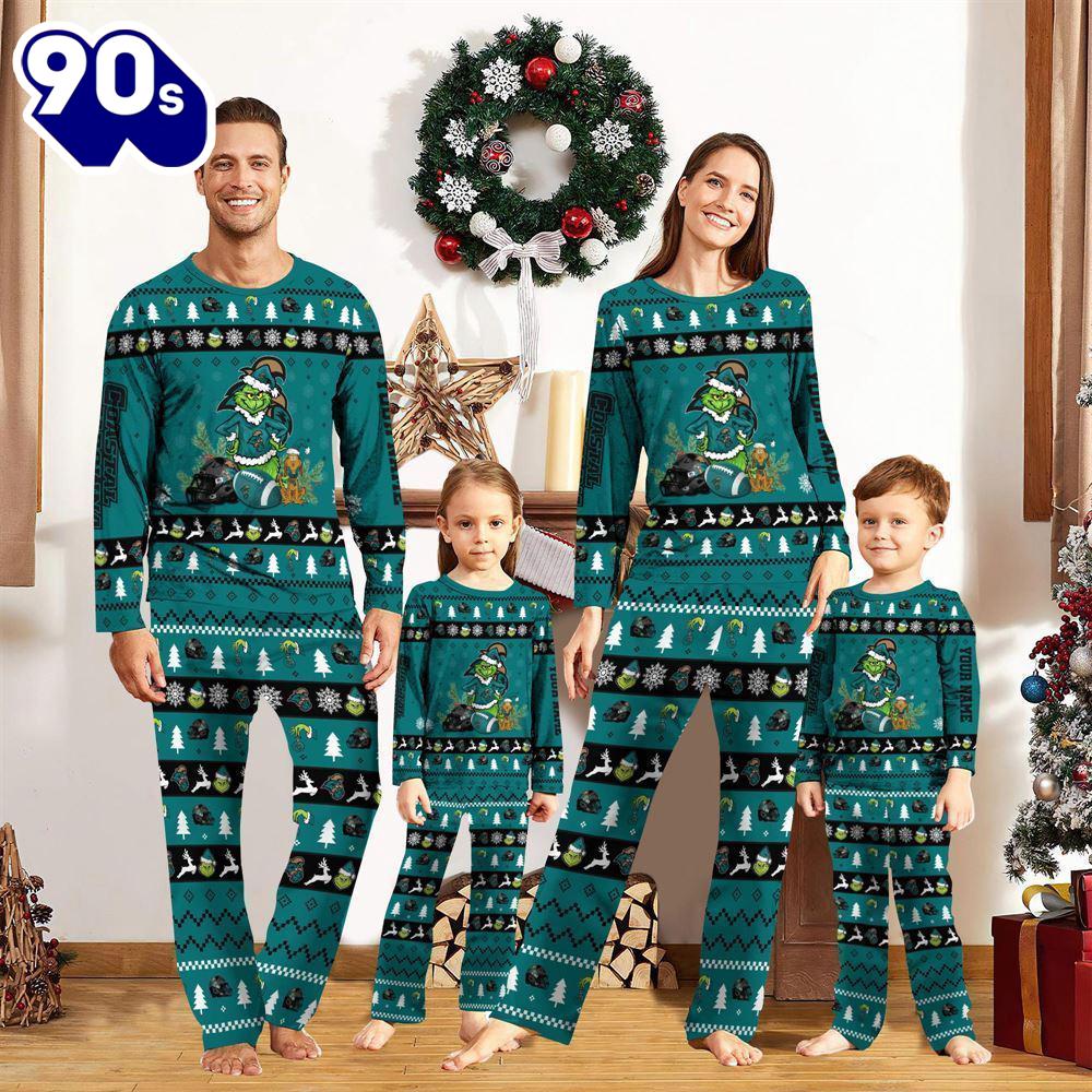 Coastal Carolina Chanticleers NCAA Custom Name Grinch Christmas And Sport Team Pajama Set Gift Christmas Coastal Carolina Chanticleers NCAA Custom Name Grinch Christmas And Sport Team Pajama Set Gift Christmas