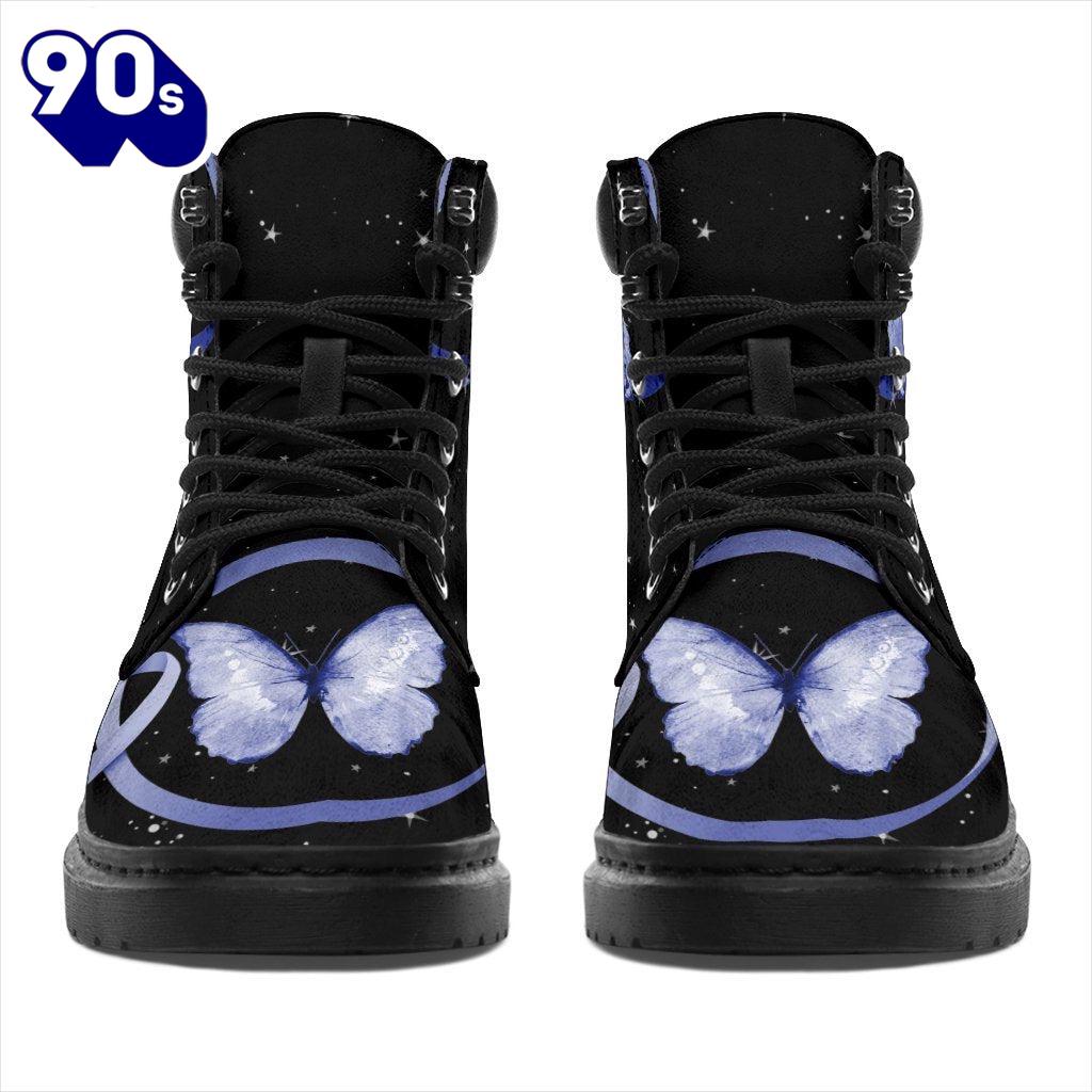 Colon Cancer Awareness Leather Boots Ribbon Butterfly Shoes Colon Cancer Awareness Leather Boots Ribbon Butterfly Shoes