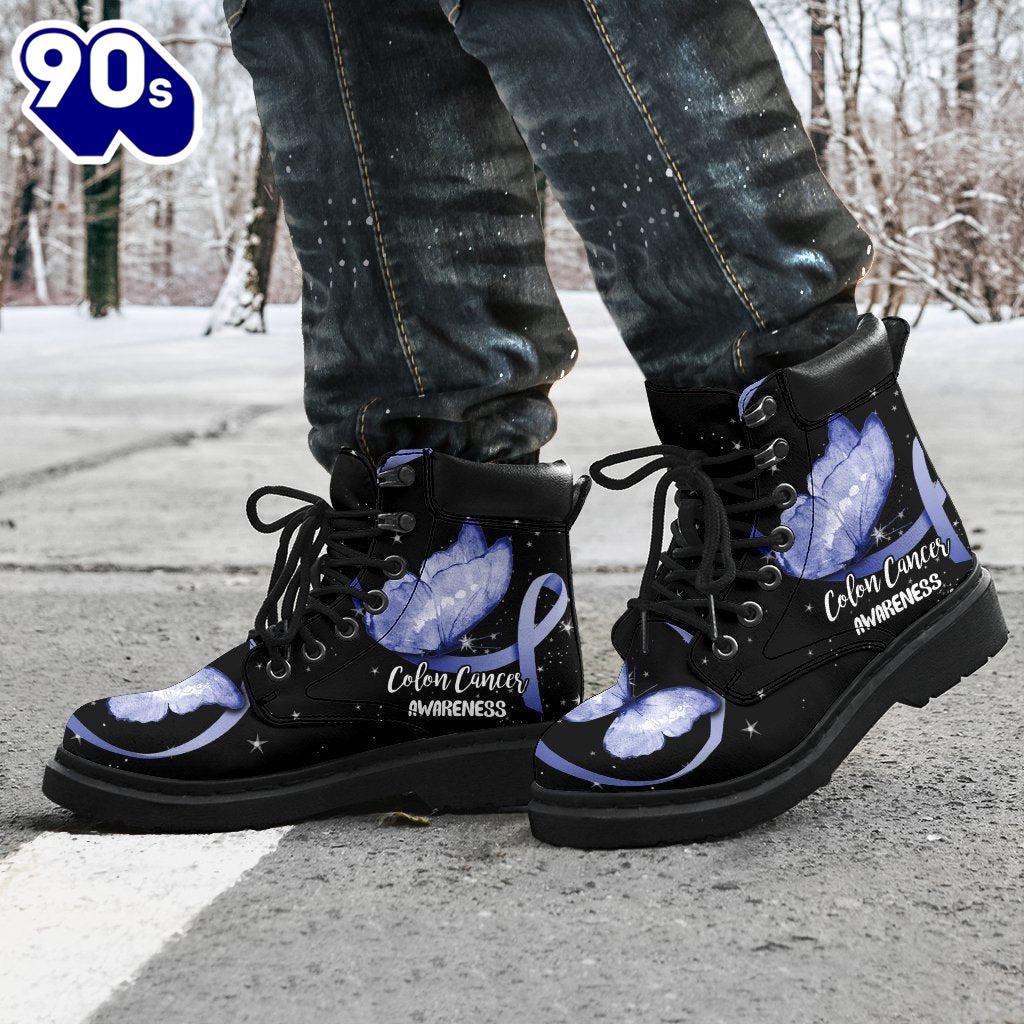 Colon Cancer Awareness Leather Boots Ribbon Butterfly Shoes Colon Cancer Awareness Leather Boots Ribbon Butterfly Shoes
