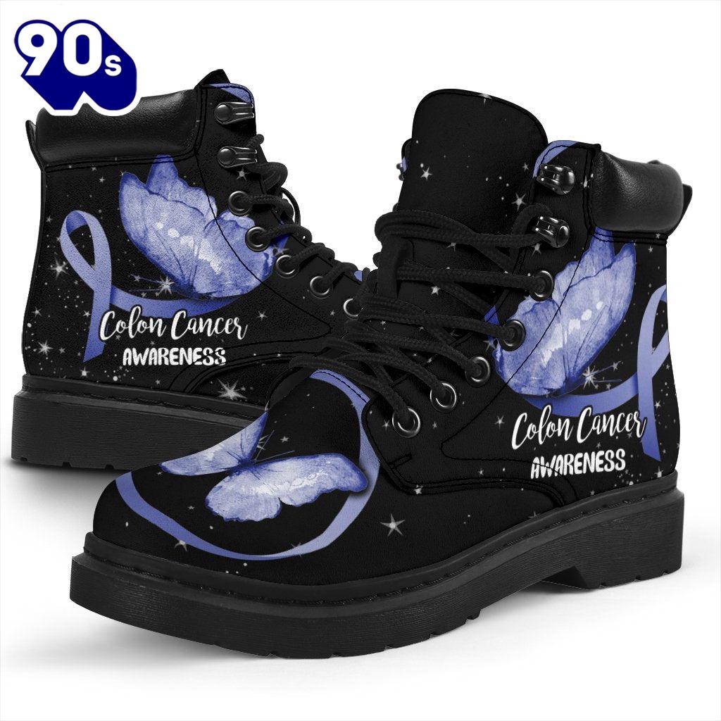 Colon Cancer Awareness Leather Boots Ribbon Butterfly Shoes Colon Cancer Awareness Leather Boots Ribbon Butterfly Shoes