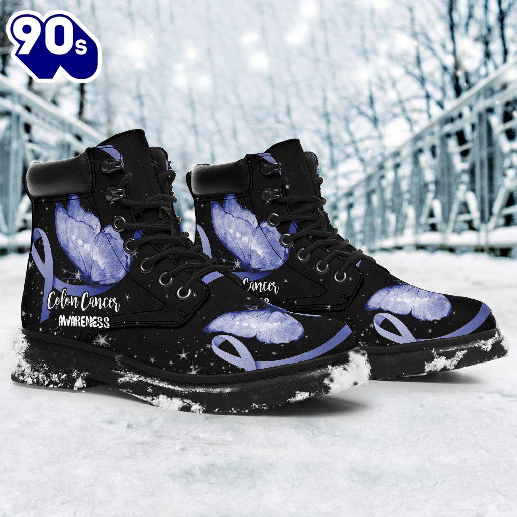 Colon Cancer Awareness Leather Boots Ribbon Butterfly Shoes Colon Cancer Awareness Leather Boots Ribbon Butterfly Shoes