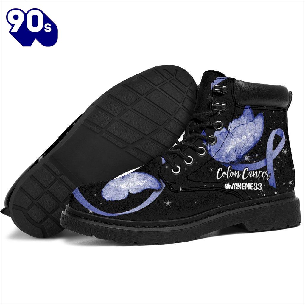 Colon Cancer Awareness Leather Boots Ribbon Butterfly Shoes Colon Cancer Awareness Leather Boots Ribbon Butterfly Shoes