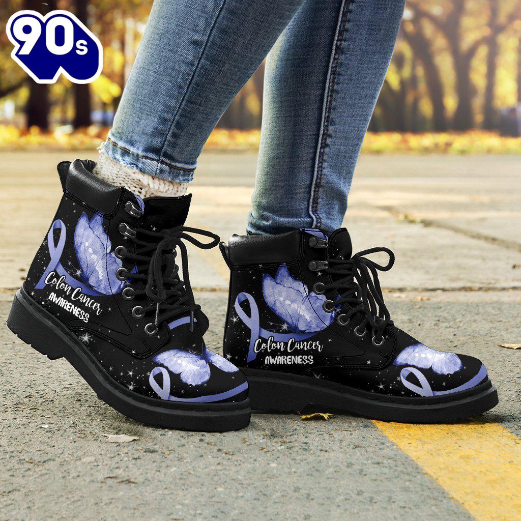 Colon Cancer Awareness Leather Boots Ribbon Butterfly Shoes Colon Cancer Awareness Leather Boots Ribbon Butterfly Shoes