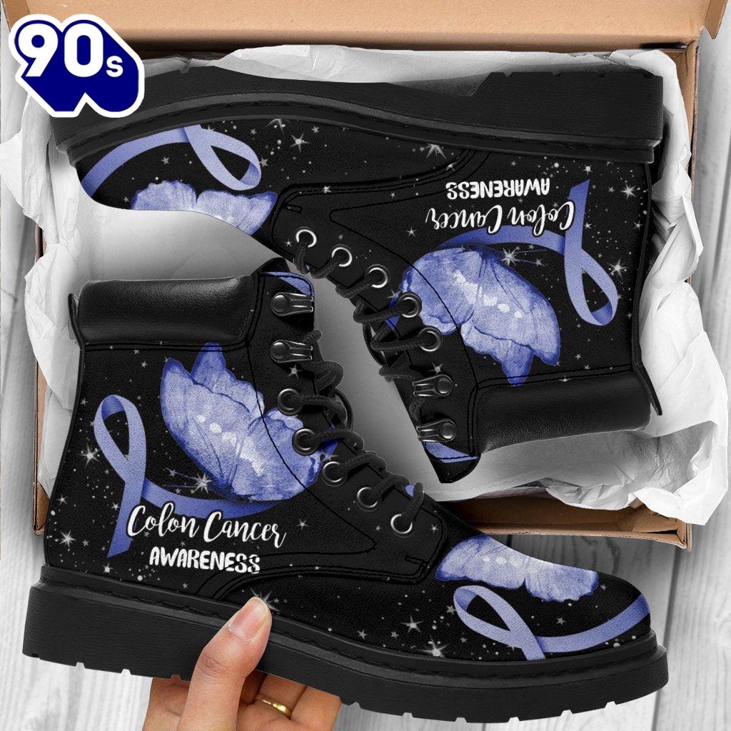 Colon Cancer Awareness Leather Boots Ribbon Butterfly Shoes Colon Cancer Awareness Leather Boots Ribbon Butterfly Shoes