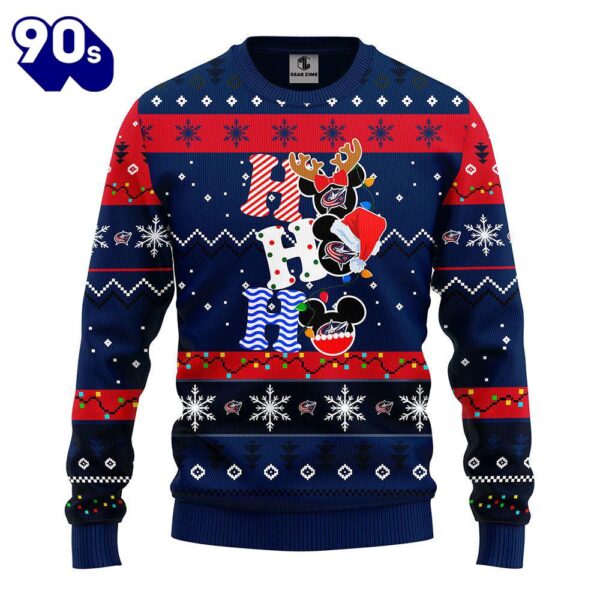 Columbus Blue Jackets Hohoho Mickey Christmas Ugly Sweater  Gift Christmas