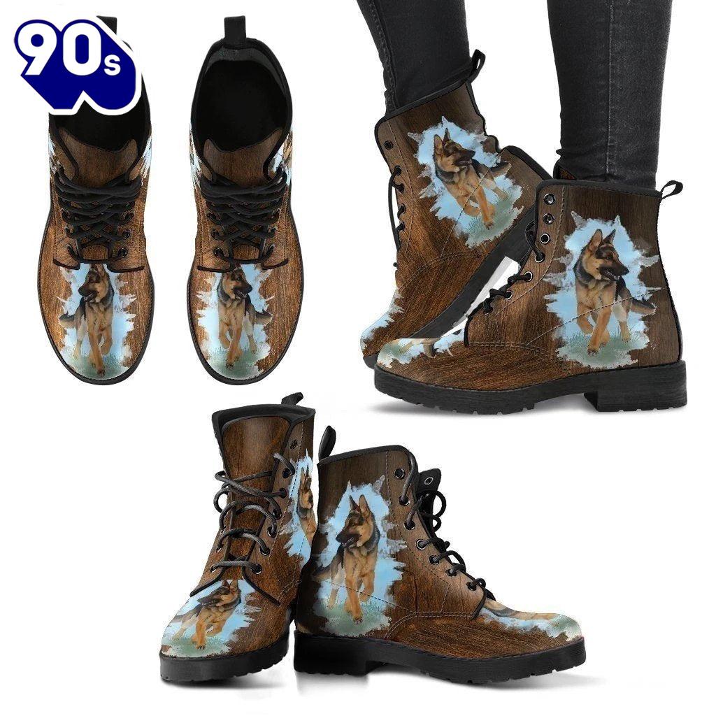 Cool German Shepherd Design Ladies Brown Leather Leather Boots Cool German Shepherd Design Ladies Brown Leather Leather Boots