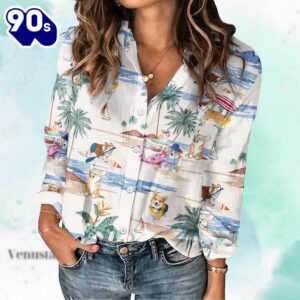 Corgi Summer Blouse Shirt, Corgi…