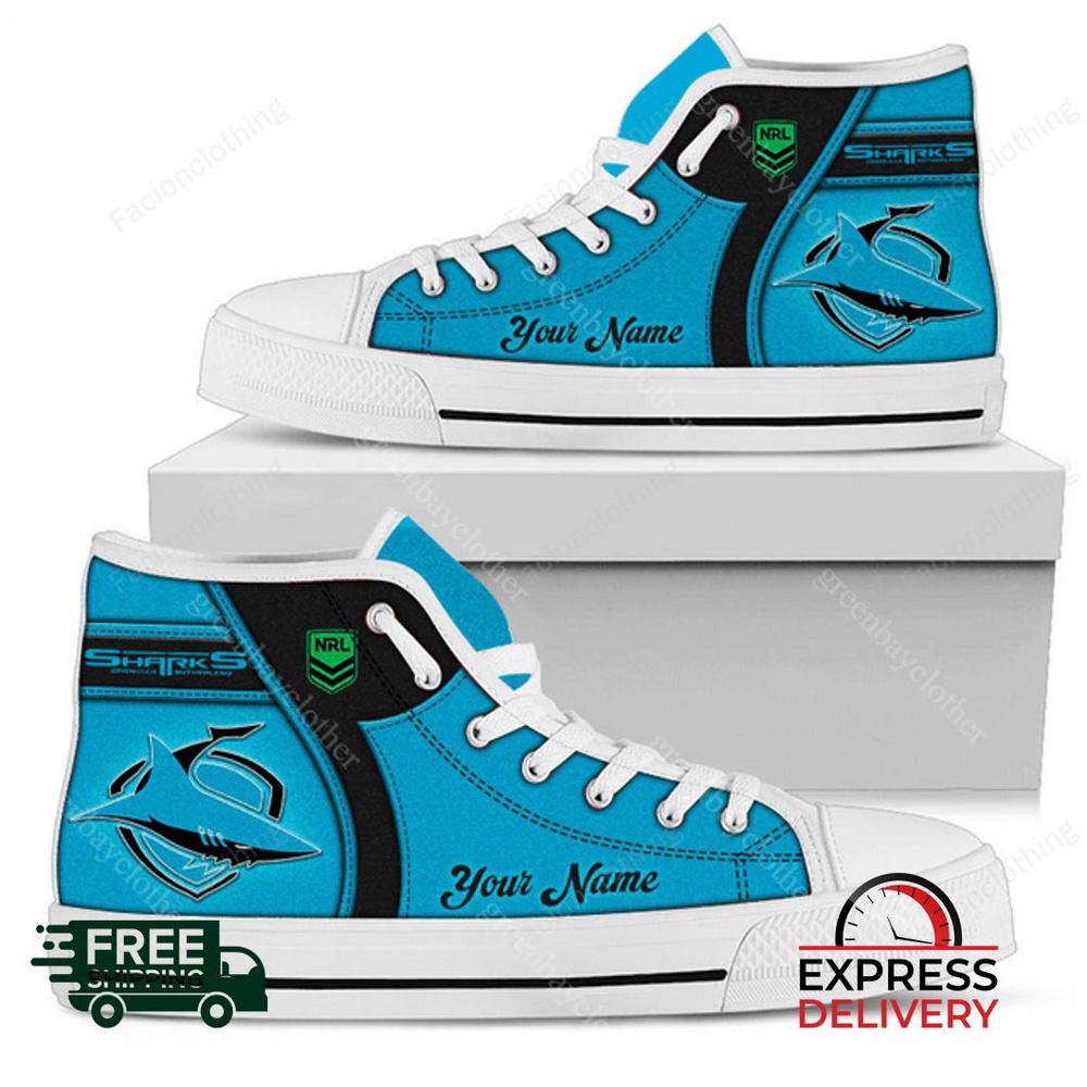 Cronulla Sharks NRL Personalized High Top Canvas Shoes Cronulla Sharks NRL Personalized High Top Canvas Shoes