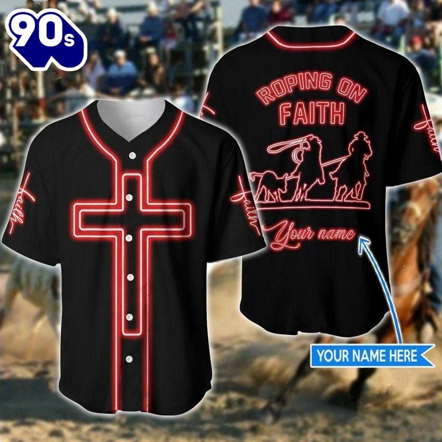 Cross Baseball Jersey - Roping On Faith Custom Printed Baseball Jersey Shirt For Men Women Gift Christmas Cross Baseball Jersey - Roping On Faith Custom Printed Baseball Jersey Shirt For Men Women Gift Christmas