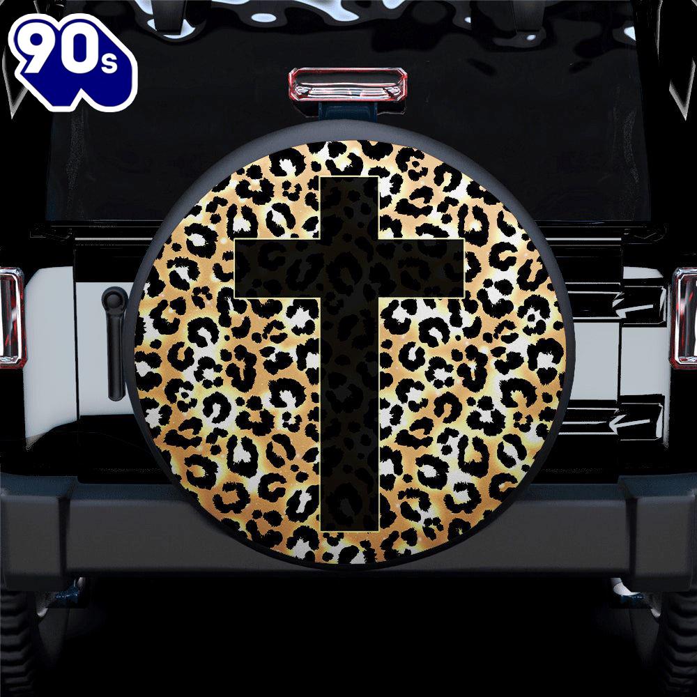 Cross Jesus Leopard Skin Car Spare Tire Cover Gift For Campers Car Decor Cross Jesus Leopard Skin Car Spare Tire Cover Gift For Campers Car Decor
