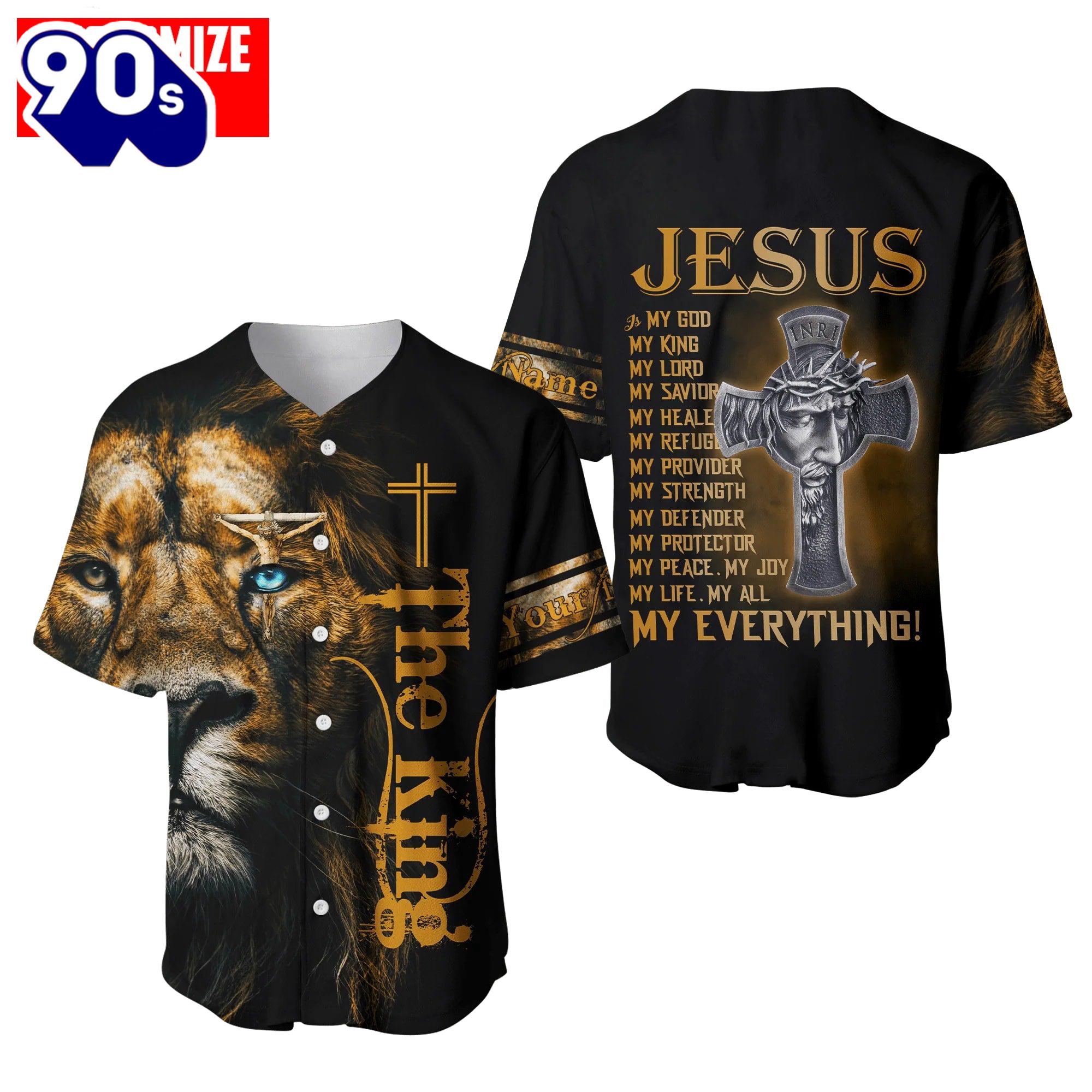 Cross, Lion Baseball Jersey - My God My King Custom Baseball Jersey Shirt For Men Women Gift Christmas Cross, Lion Baseball Jersey - My God My King Custom Baseball Jersey Shirt For Men Women Gift Christmas