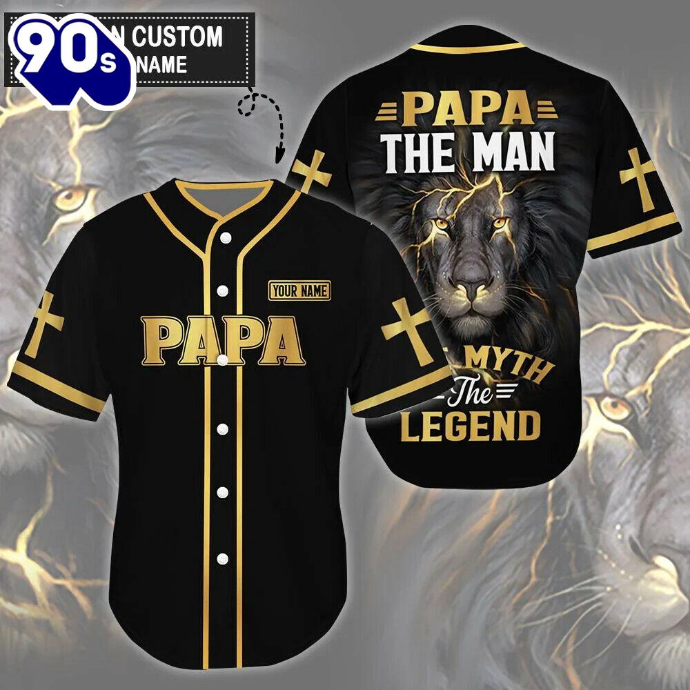 Cross, Lion Baseball Jersey - Papa The Man The Legend Custom Baseball Jersey For Men Women Gift Christmas Cross, Lion Baseball Jersey - Papa The Man The Legend Custom Baseball Jersey For Men Women Gift Christmas