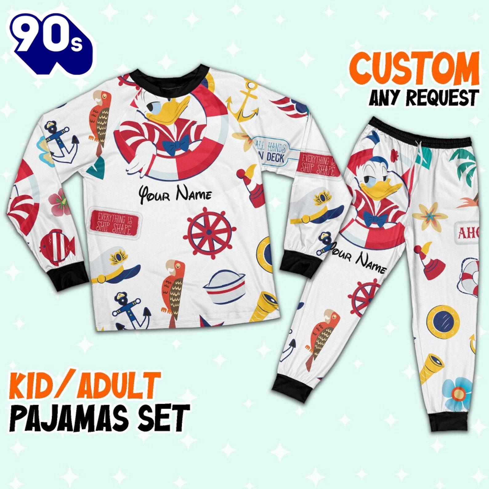 Custom Disney Donald Cruise Trip Colorful Pajamas Set - Movie Cartoon Holiday Pajamas Custom Disney Donald Cruise Trip Colorful Pajamas Set - Movie Cartoon Holiday Pajamas
