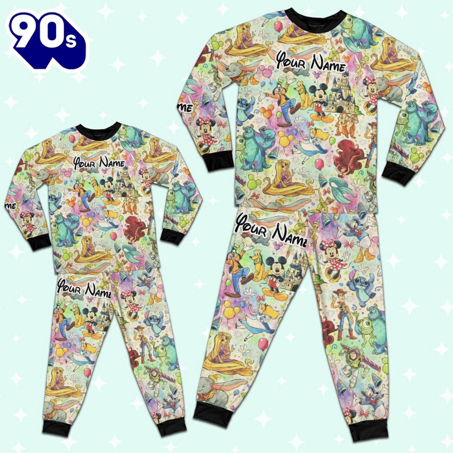 Custom Disney Famous Characters Colorful Team Pajamas Set - Movie Cartoon Holiday Pajamas Custom Disney Famous Characters Colorful Team Pajamas Set - Movie Cartoon Holiday Pajamas