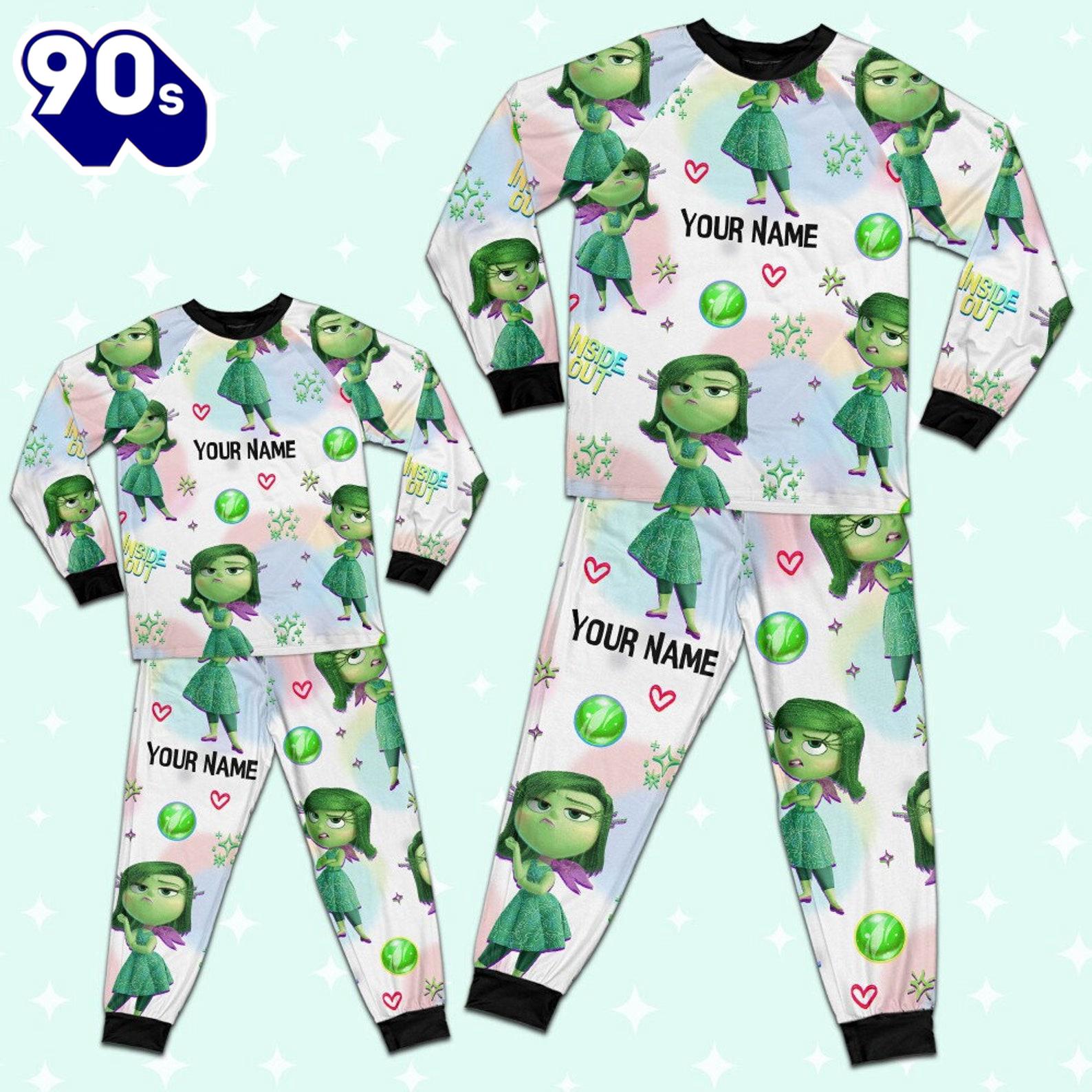 Custom Disney Inside Out Disgust Green Color Pajamas Set - Movie Cartoon Holiday Pajamas Custom Disney Inside Out Disgust Green Color Pajamas Set - Movie Cartoon Holiday Pajamas