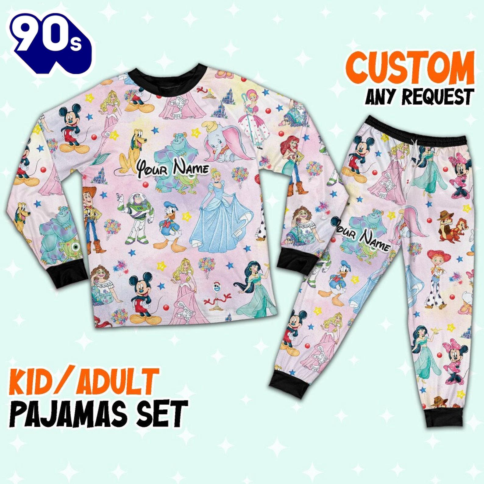 Custom Disney Magic Characters Colorful Team Pajamas - Movie Cartoon Holiday Pajamas Custom Disney Magic Characters Colorful Team Pajamas - Movie Cartoon Holiday Pajamas