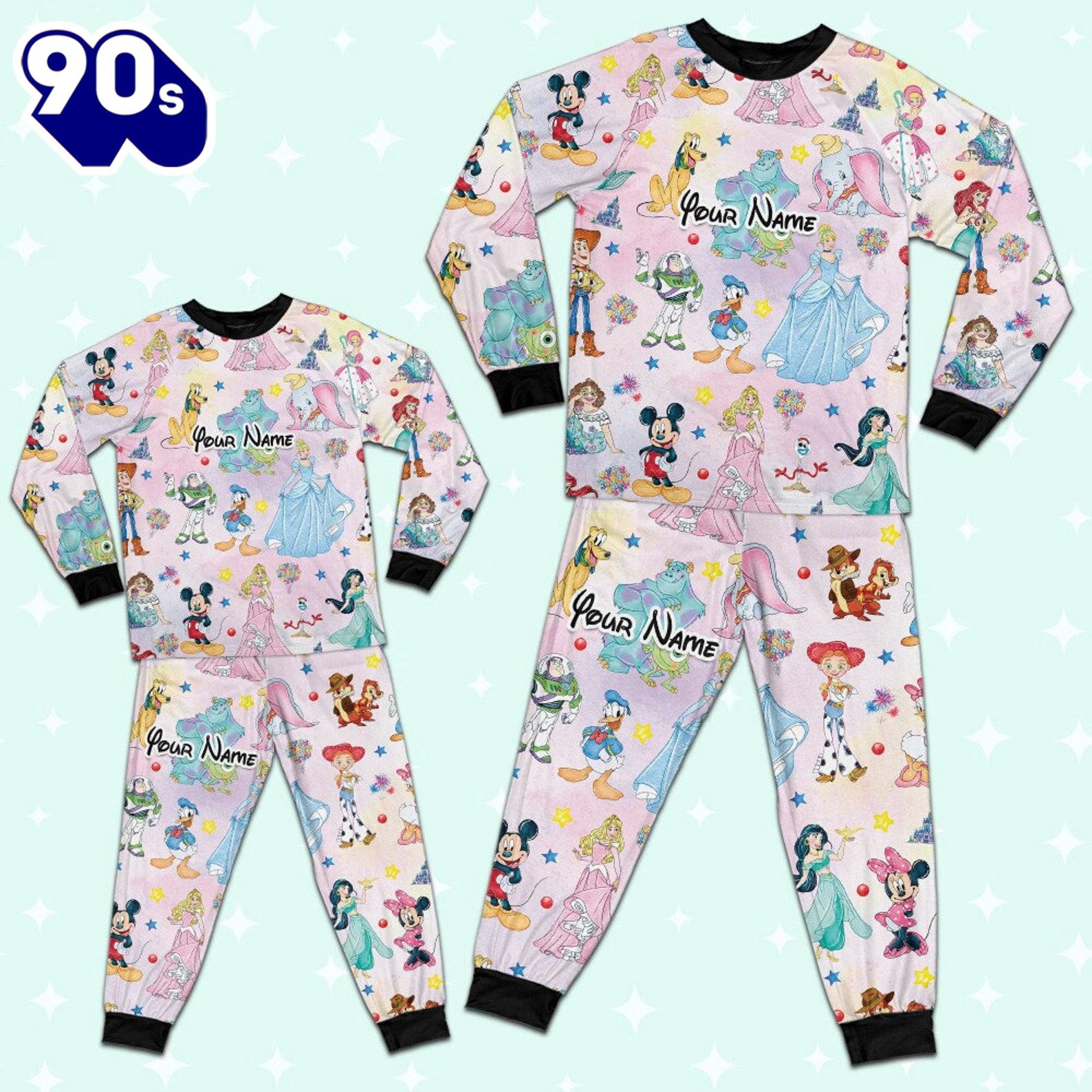 Custom Disney Magic Characters Colorful Team Pajamas - Movie Cartoon Holiday Pajamas Custom Disney Magic Characters Colorful Team Pajamas - Movie Cartoon Holiday Pajamas