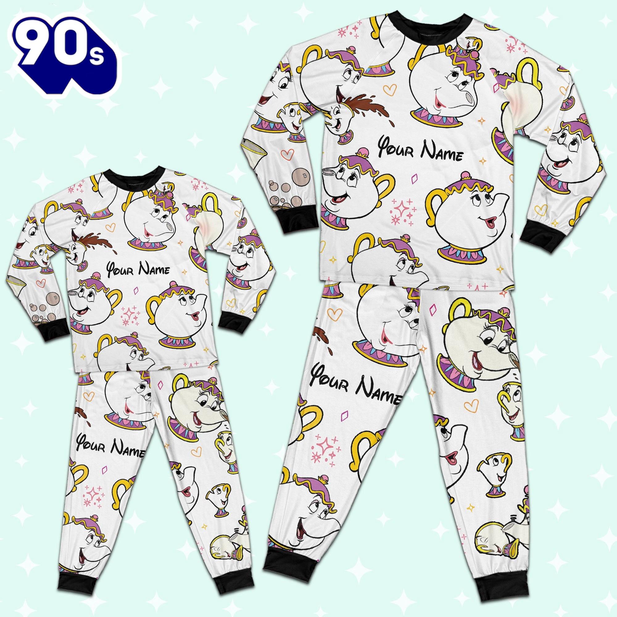 Custom Disney Mother Day Mrs Pott and Chip Colorful Pajamas - Movie Cartoon Holiday Pajamas Custom Disney Mother Day Mrs Pott and Chip Colorful Pajamas - Movie Cartoon Holiday Pajamas