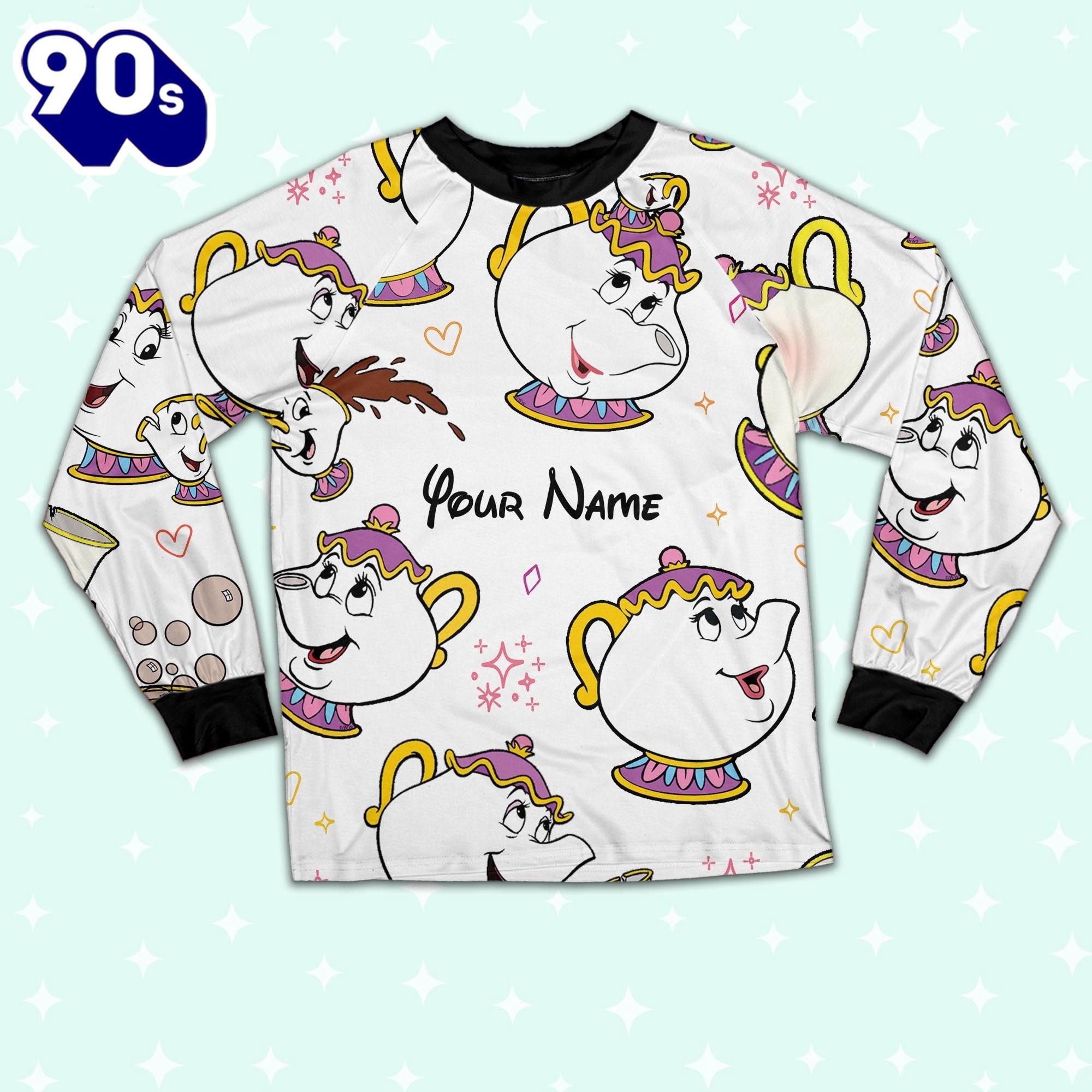 Custom Disney Mother Day Mrs Pott and Chip Colorful Pajamas - Movie Cartoon Holiday Pajamas Custom Disney Mother Day Mrs Pott and Chip Colorful Pajamas - Movie Cartoon Holiday Pajamas