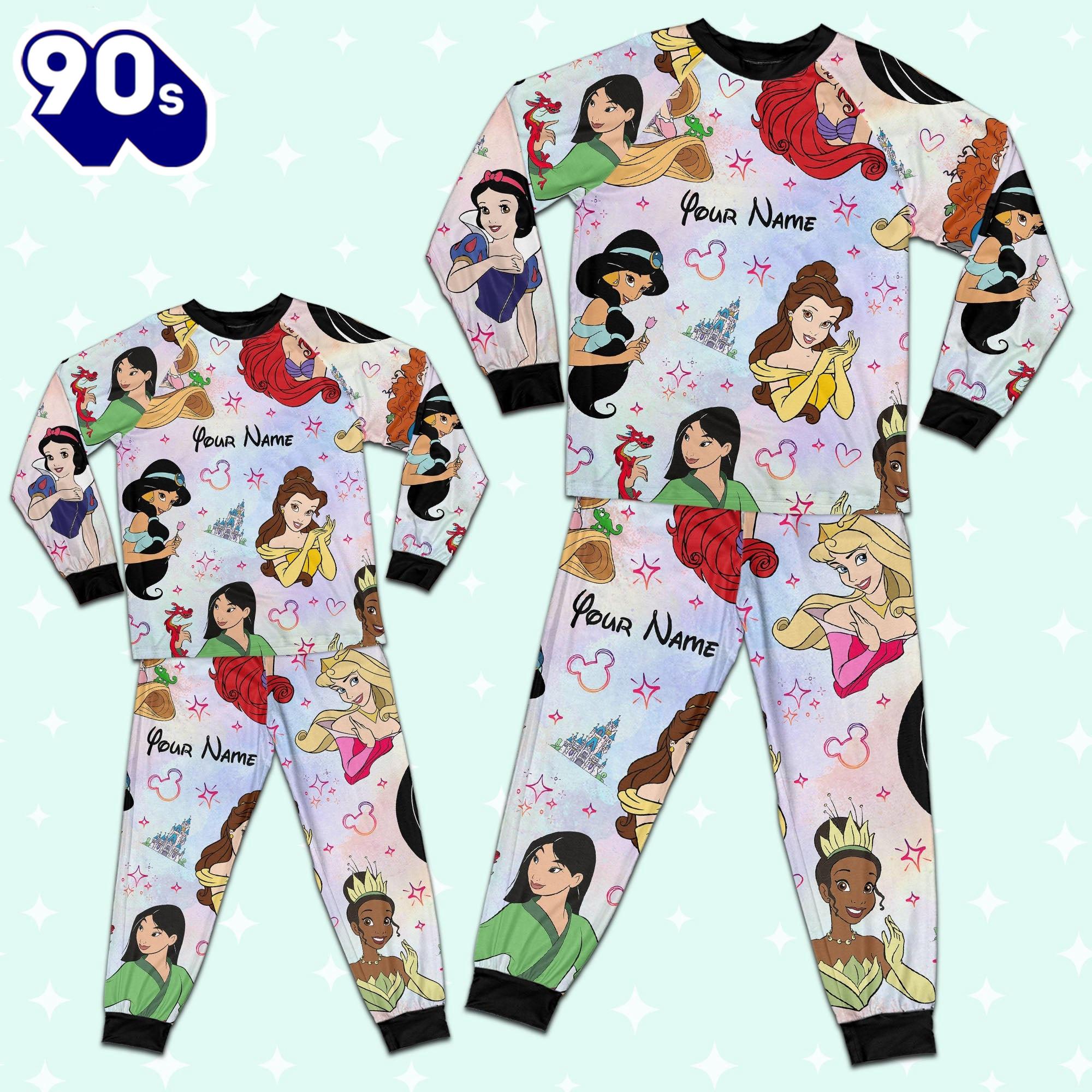 Custom Disney Princesses Colorful Pajamas - Family Disneyland Matching Pajamas Set Custom Disney Princesses Colorful Pajamas - Family Disneyland Matching Pajamas Set